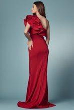 Red One Shoulder Solid Ruffle Shoulder Gown