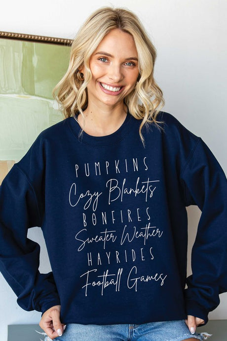 Navy-White Ink Fall Favorites Graphic Sweatshirt