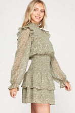 Olive High Neck Tiered Woven Print Dress