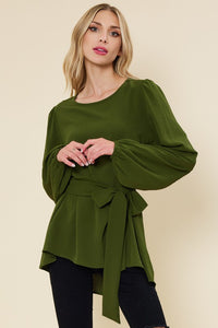 Olive Solid Long Sleeves Top