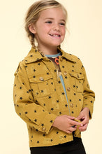 Gold Mustard Washed Star Print Button Down Jacket