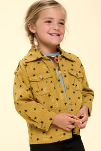 Gold Mustard Washed Star Print Button Down Jacket