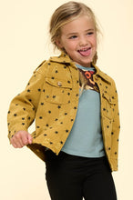 Gold Mustard Washed Star Print Button Down Jacket