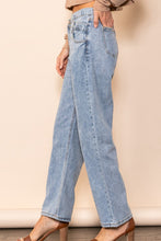 Blue Denim Button Detailed Vintage Washed Straight Leg Jeans