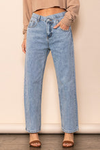 Blue Denim Button Detailed Vintage Washed Straight Leg Jeans