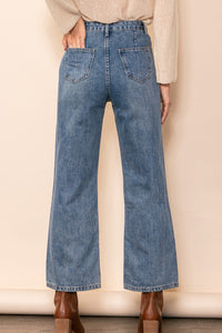 Mid Denim Front Pocket Flared Jeans