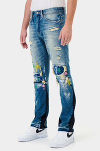 Medium Stone Knee Destroyed Slim Straight Denim