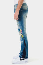 Medium Stone Knee Destroyed Slim Straight Denim