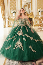 Emerald Layered Gold Lace Ball Gown