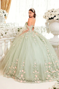 Sage Ball Gown With Blush Floral Details