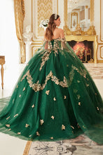 Emerald Strapless Golden Butterfly Emerald Ball Gown