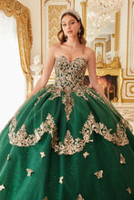 Emerald Strapless Golden Butterfly Emerald Ball Gown