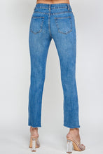 High Rise Medium Washed Raw Hem Straight Jeans