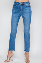 High Rise Medium Washed Raw Hem Straight Jeans