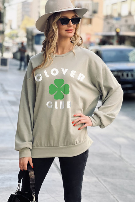 Grey Clover Club Graphic Oversized Sweatshirts