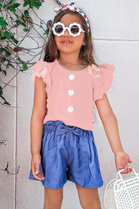 Light Pink Girl's 2 Pc Denim Chambray Short Set