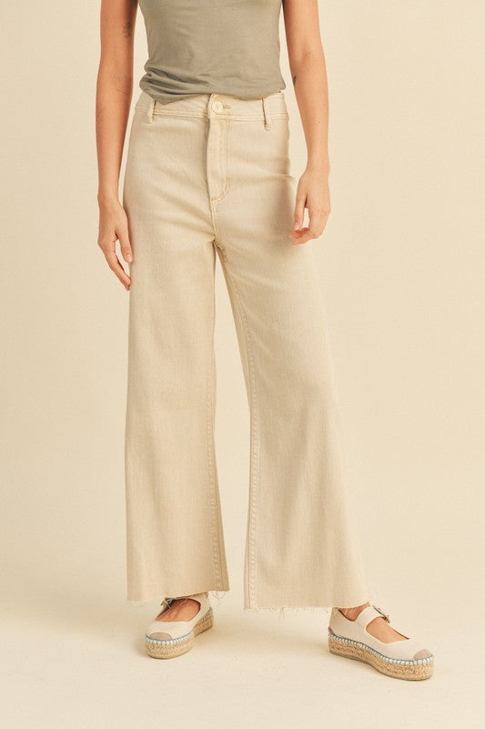 Beige Straight Wide Leg Denim Pants