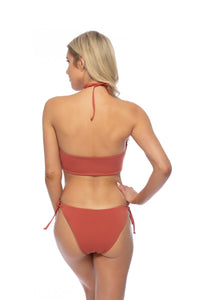 Bombay Brown Solid Tie Front Bikini Set