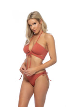 Bombay Brown Solid Tie Front Bikini Set