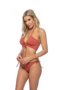 Bombay Brown Solid Tie Front Bikini Set