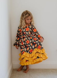 3 Ruffle Mustard Floral Dress