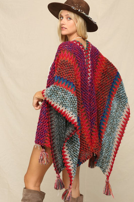 Magenta This Cozy Poncho A Multi Color With Tassels