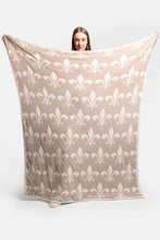 Beige Fleur De Lis Pattern Luxury Soft Throw Blanket