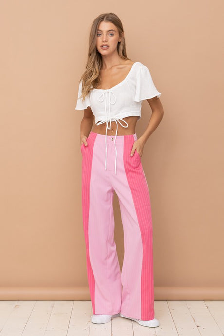 Pink Long Pants W/ Colorblock Detail, Slim Side Pocket