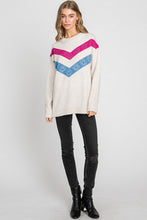 Oatmeal Chevron Happy Face Print Round Neck Sweater Top