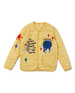 Yellow Planet Earth Quilted Liner Jacket