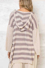 Olive/Ash Mauve Oversize Americana Tie Front Hooded Sweater Top