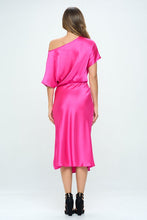 Fuchsia Satin Stretch Print Dress With Slit