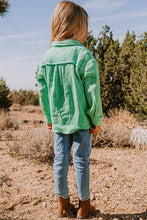 Washed Green Button Front Closure Washed Textured Woven Jacket