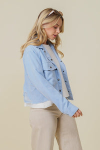 Sky Blue Zoey Distressed Corduroy Distressed Jacket