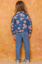 Washed Dk Denim Floral Printed Washed Denim Jacket