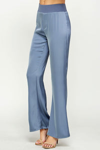 Gray Blue Waist Band Satin Pants