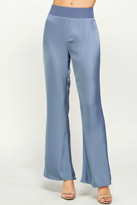 Gray Blue Waist Band Satin Pants