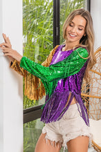 Purple/Mustard/Green Mardi Gras Fringe Detailed Sequins Crop Top