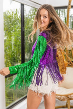 Purple/Mustard/Green Mardi Gras Fringe Detailed Sequins Crop Top