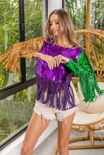 Purple/Mustard/Green Mardi Gras Fringe Detailed Sequins Crop Top