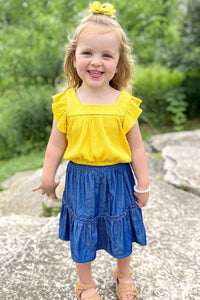 Yellow Girl's 2 Pc Denim Chambray Skirt Set W/Ruffled Top