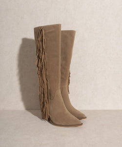 Khaki OASIS SOCIETY OUT WEST - Knee-High Fringe Boots