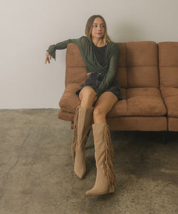 Khaki OASIS SOCIETY OUT WEST - Knee-High Fringe Boots