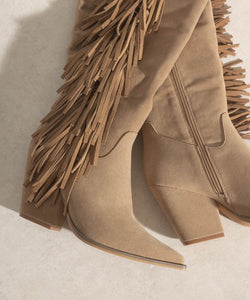Khaki OASIS SOCIETY OUT WEST - Knee-High Fringe Boots