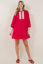 Red Contrast Long Sleeve Collared Tunic Dress