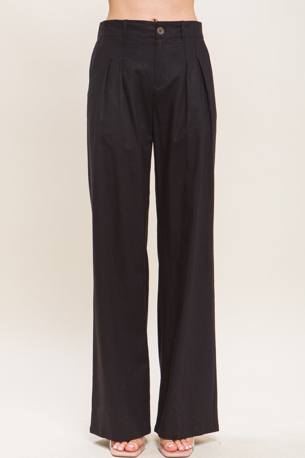 Black Linen Tailored Wide Leg Pants