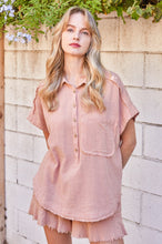Dusty Rose Raw Edge and Dolman Sleeve Popover Top