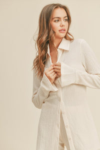 Cream Textured Fabric Buttondown Shirts