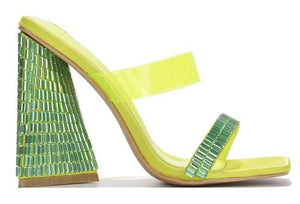 Lime Womens Transparent Rhinestone Slide On Sandals