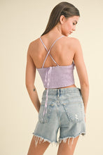 Lavender Front Twist Spaghetti Strap Top With Smocking